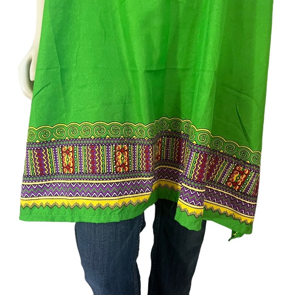 Sante Classics Green Purple Gold Dashiki Silky Sparkly Tunic Boho Coverup Top - Picture 3 of 16